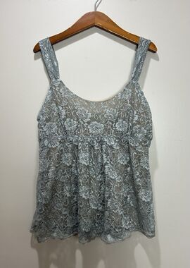 VTG New York & Company Blue Lace Babydoll Tank Top Size M Y2K Fairy